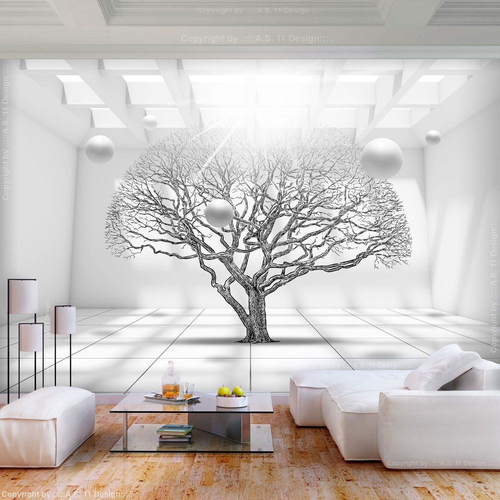 Baum Kugeln Weiß Geometrisch Vlies Fototapete 3D Wohnzimmer Tapete throughout Tapeten Wohnzimmer 3D