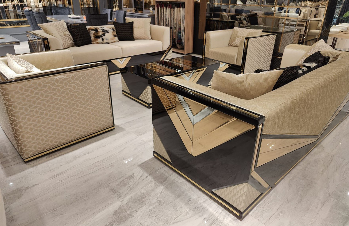 Casa Padrino Luxus Wohnzimmer Set Gold / Schwarz - 2 Luxus Sofas throughout Luxus Wohnzimmer Möbel