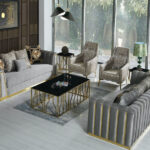 Casa Padrino Luxus Wohnzimmer Set Grau / Gold – 2 Sofas & 2 Sessel Inside Luxus Wohnzimmer Möbel