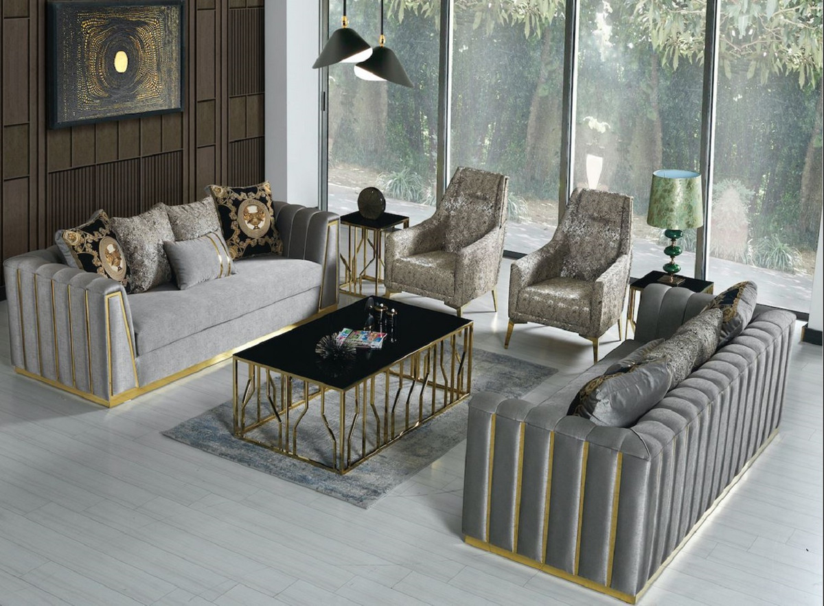 Casa Padrino Luxus Wohnzimmer Set Grau / Gold - 2 Sofas &amp; 2 Sessel inside Luxus Wohnzimmer Möbel