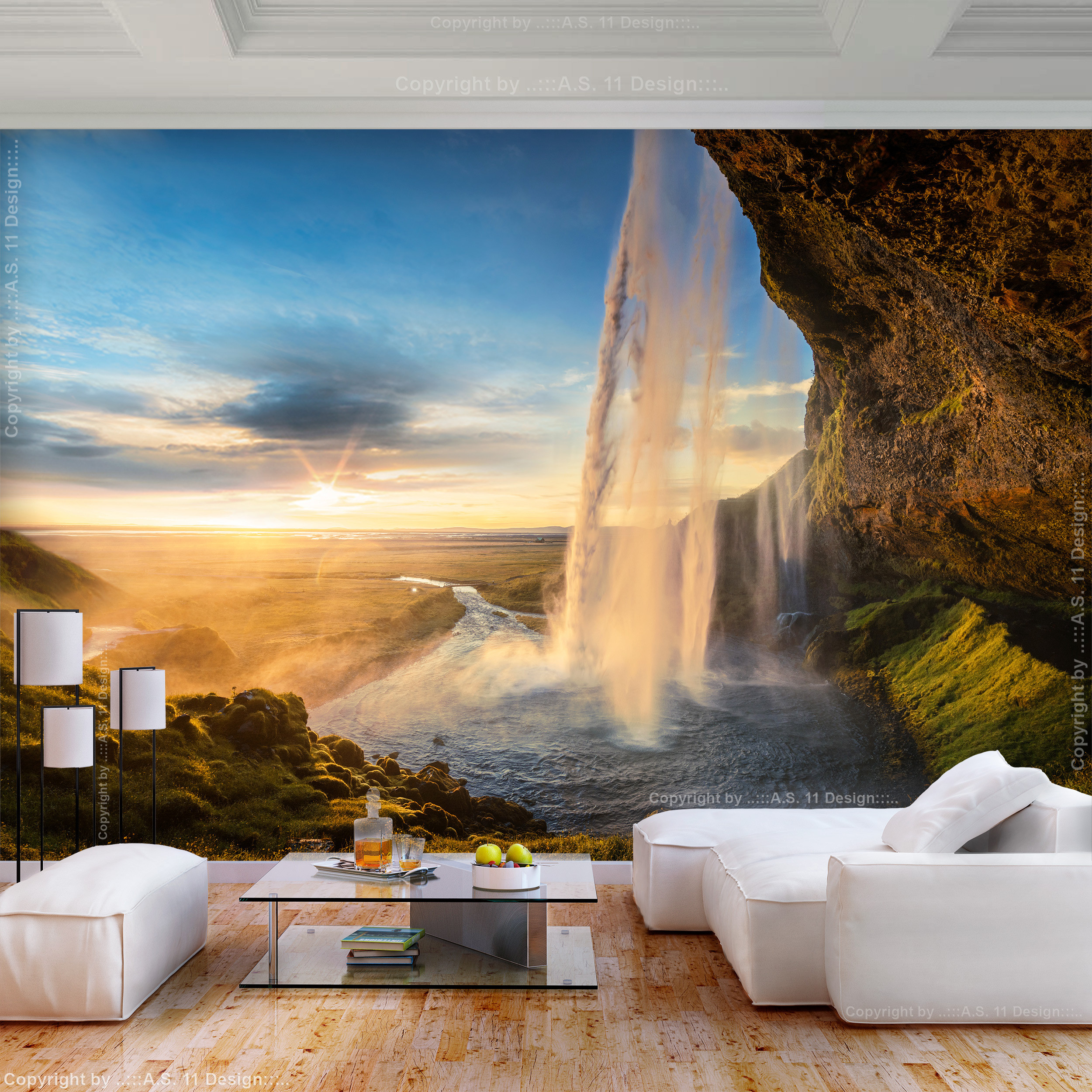Waterfall Natural Horizon Fleece Photo Wallpaper 3D Living Room Wallpaper  Mural Xxl | Ebay regarding 3D Bilder Wohnzimmer