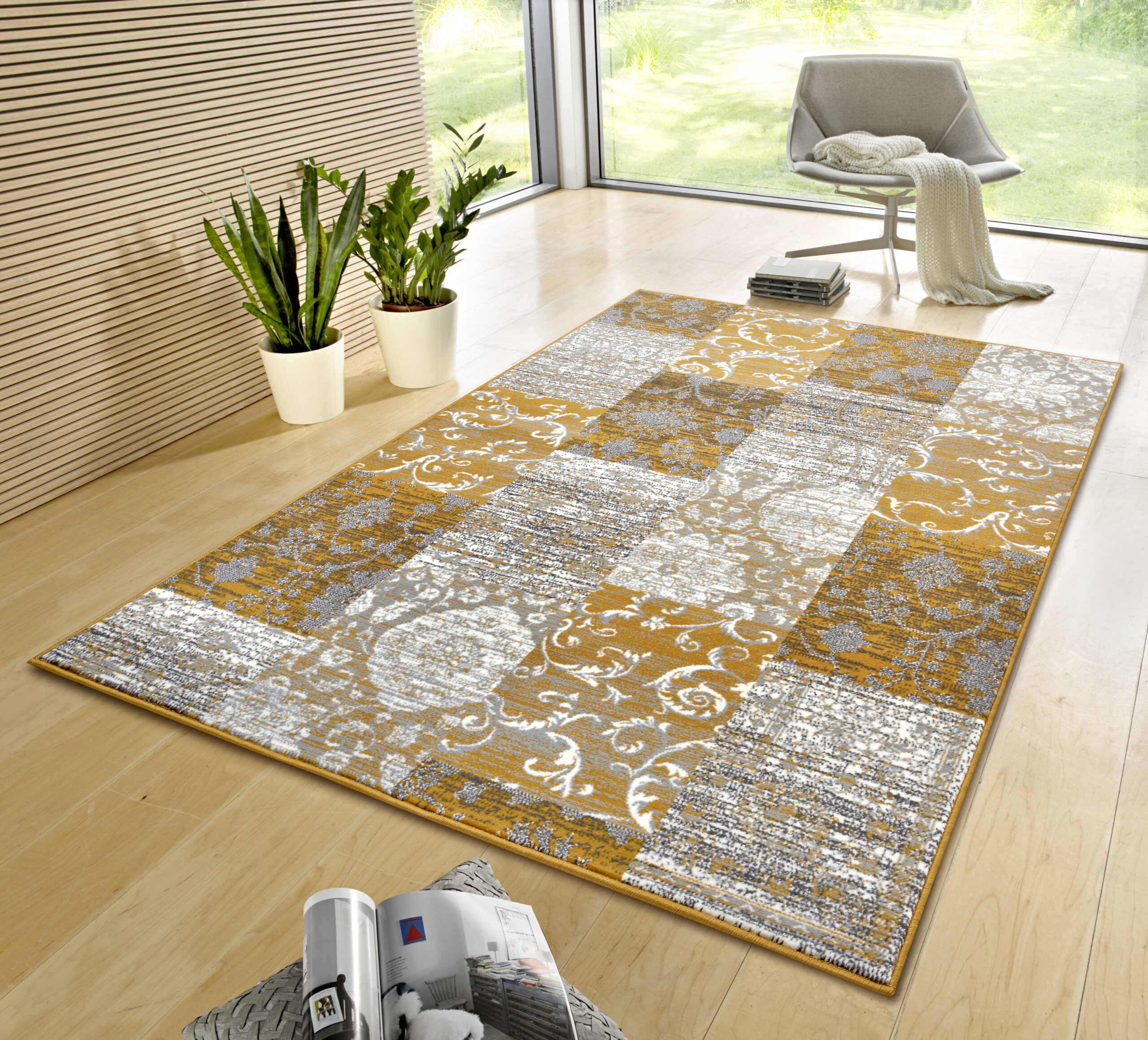 Bloques Teppich Kurzflor - Wohnzimmerteppich Modern Für Wohnzimmer,  Schlafzimmer - Mustard pertaining to Teppich Wohnzimmer