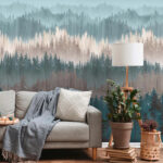 Fototapete Natur Wald Blau Beige Tapete Bäume Modern Für Küchen, Wohnzimmer Within Tapeten Im Wohnzimmer