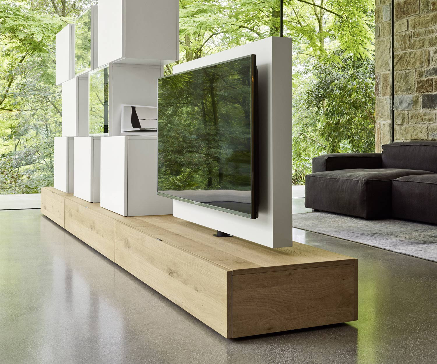Livitalia Roto Design Lowboard Raumteiler Tv Paneel Drehbar inside Trennwand Wohnzimmer