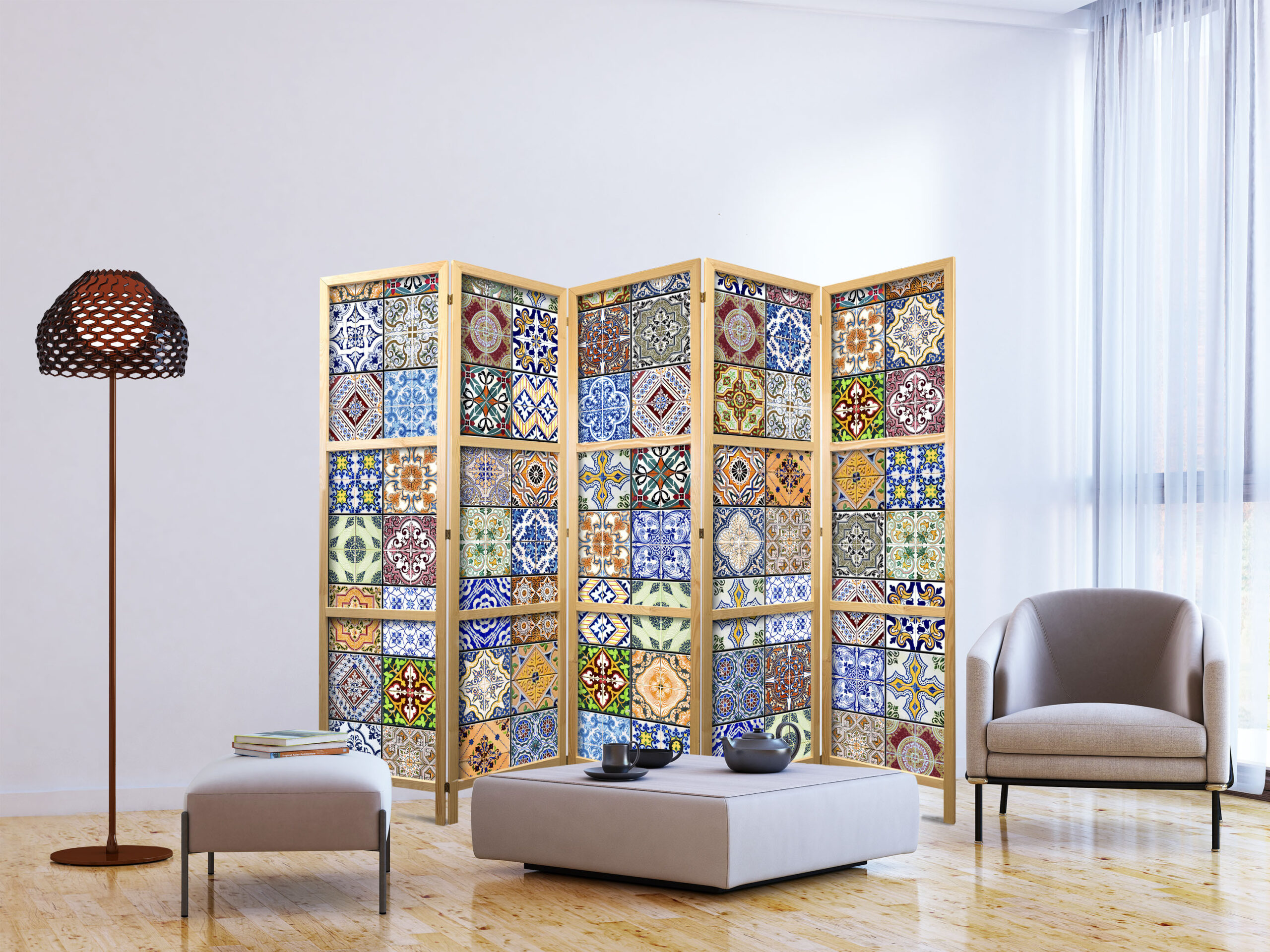 Paravent Raumteiler Holz Trennwand Raumtrenner Spanische Wand Wohnzimmer  Mosaik regarding Trennwand Wohnzimmer